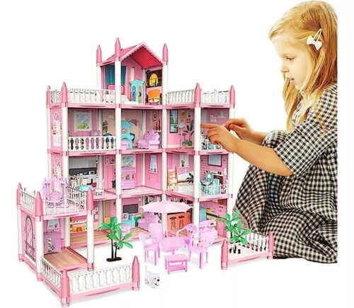 Casita Casa De Muñecas Led Castillo De Princesa Juguete Color Rosa