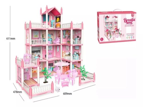 Casita Casa De Muñecas Led Castillo De Princesa Juguete Color Rosa