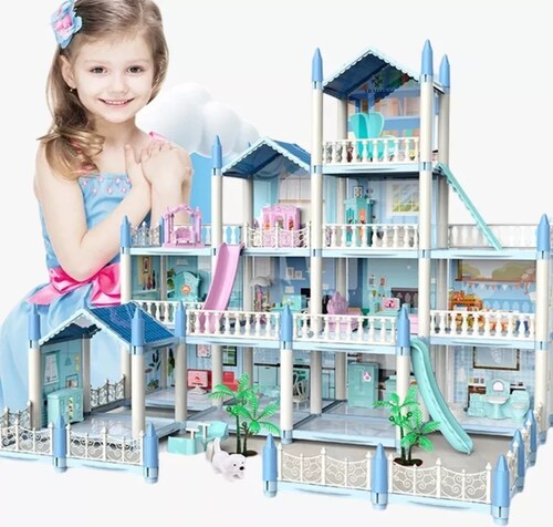 Casita Casa De Muñecas Led Castillo De Princesa Juguete Color Azul Beautiful Home