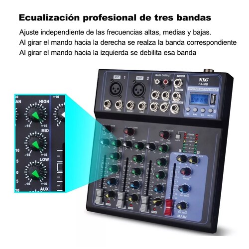 Mezcladora 4 Canales Pasiva Reproductor Bluetooth Usb