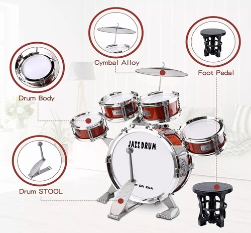 Batería musical de juguete WinCheers Toddler Drum Set rojo.