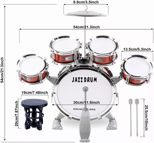 Batería musical de juguete WinCheers Toddler Drum Set rojo.