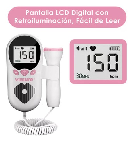 Detector De Frecuencia Cardíaca Fetal, Portátil BLANCO/ROSA
