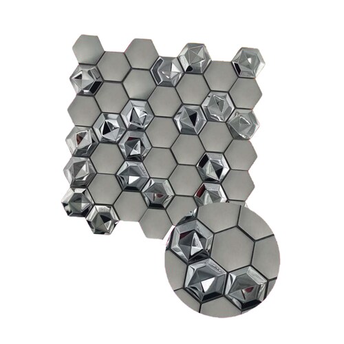 KIT 2 PIEZAS Malla / cenefa / Mosaico decorativa DISEÑO GEOMETRICO, ACERO INOXIDABLE mod. ZEUZ DETALLES cromados 30X30CM