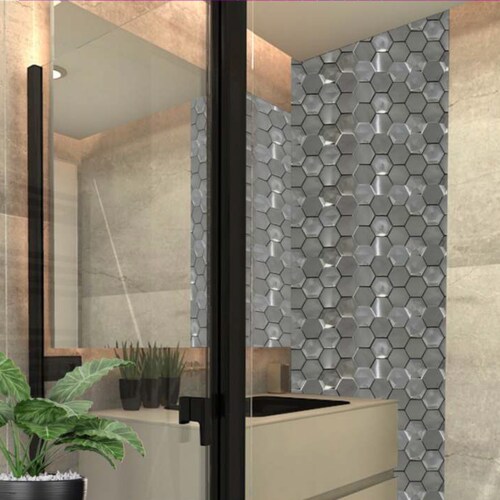 KIT 2 PIEZAS Malla / cenefa / Mosaico decorativa DISEÑO GEOMETRICO, ACERO INOXIDABLE mod. ZEUZ DETALLES cromados 30X30CM