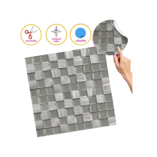 kit 5 pzas Malla AUTOADHERIBLE / cenefa / Mosaico decorativa cristal Y ALUMINIO mod. SIDERAL 30X30cm
