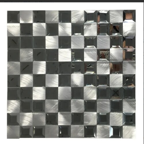 kit 5 pzas Malla AUTOADHERIBLE / cenefa / Mosaico decorativa cristal Y ALUMINIO mod. SIDERAL 30X30cm