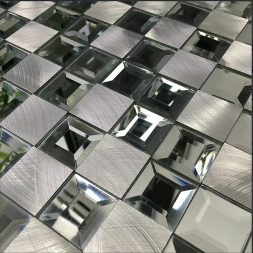 kit 5 pzas Malla AUTOADHERIBLE / cenefa / Mosaico decorativa cristal Y ALUMINIO mod. SIDERAL 30X30cm