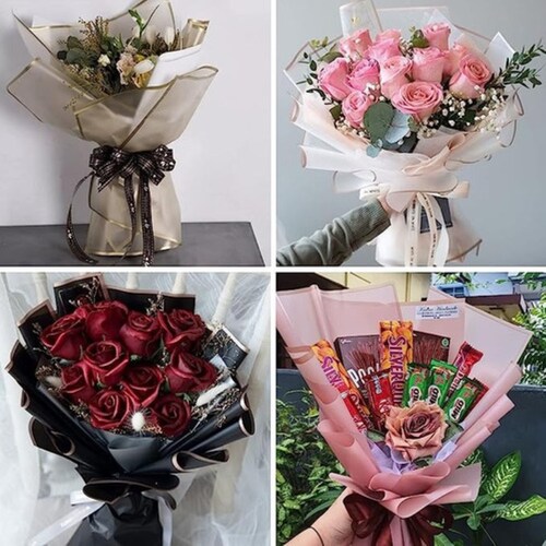 20 Hojas Papel Coreano Para Ramos Bouquet Floral Traslúcido 01Polvo