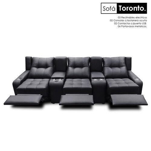 Sofa c/03 reclinables electricos modelo Toronto Black/ MADERIAN // ENTREGA EN CDMX Y ZONA METROPOLITANA