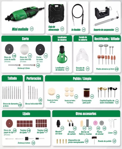 Rectificadora Mototool Accesorios Shawty Mini Taladro 240w.