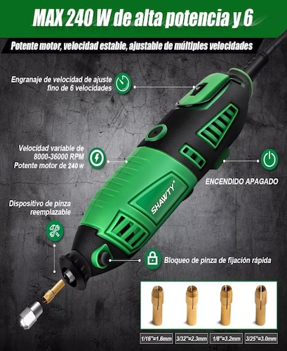 Rectificadora Mototool Accesorios Shawty Mini Taladro 240w.