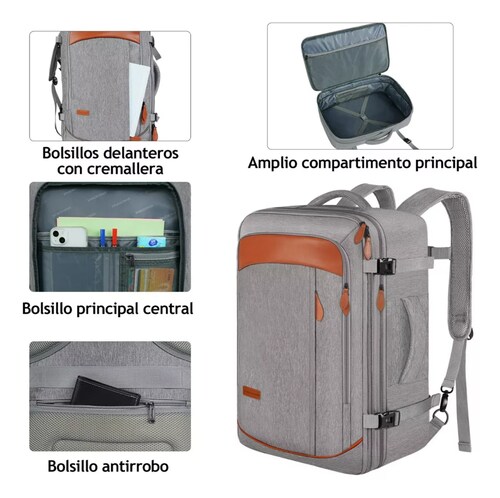 Mochila De Viaje Para Adulto, 50l Grande Espacio, Mochila De Mano Transporte Para Viaje, Aprobado Por Avión 10kg, Antirrobo Y Impermeable.