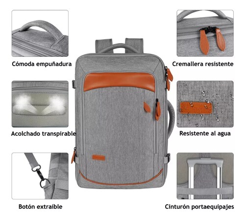 Mochila De Viaje Para Adulto, 50l Grande Espacio, Mochila De Mano Transporte Para Viaje, Aprobado Por Avión 10kg, Antirrobo Y Impermeable.