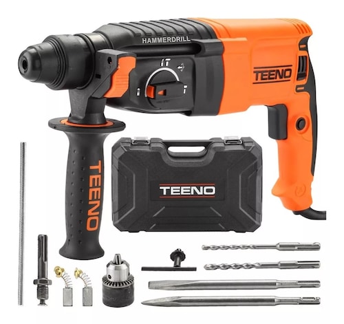 Rotomartillo electroneumático Teeno Rh910 naranja y negro con 800W de potencia.