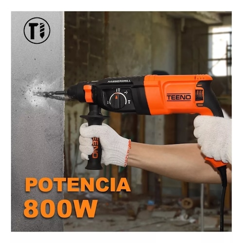Rotomartillo electroneumático Teeno Rh910 naranja y negro con 800W de potencia.