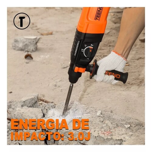 Rotomartillo electroneumático Teeno Rh910 naranja y negro con 800W de potencia.