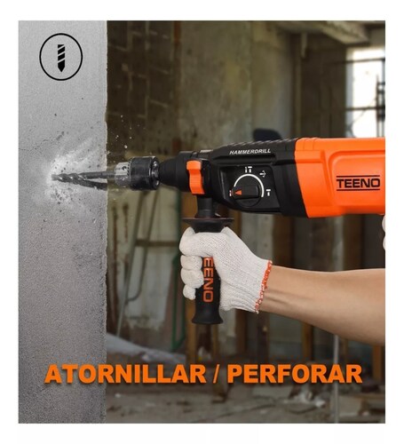 Rotomartillo electroneumático Teeno Rh910 naranja y negro con 800W de potencia.
