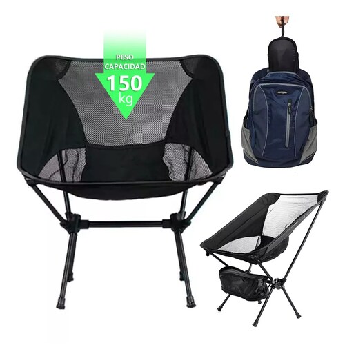 Portátil Silla Plegable Camping Exteriores Para Pescar 150kg Negro