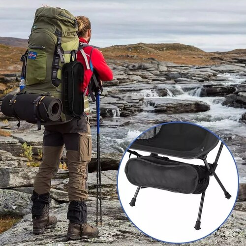 Portátil Silla Plegable Camping Exteriores Para Pescar 150kg Negro
