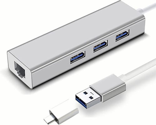 Adaptador Hub Ethernet Rj45 Red Lan Usb C 3 Usb3.0 Gris .