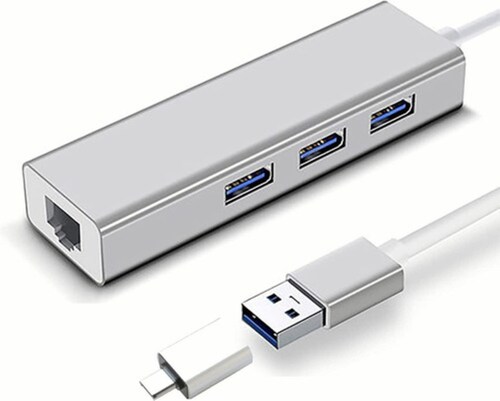 Adaptador Hub Ethernet Rj45 Red Lan Usb C 3 Usb3.0 Gris 