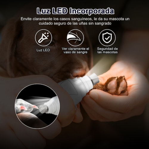 Cortaúñas Perro Molinillo De Uñas Mascota,luz Led Recargable blanco