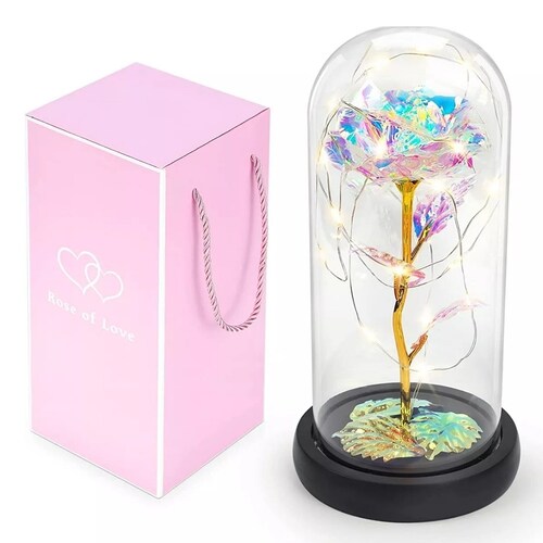 Regalo Perfecto Romántico De Flor De Rosa Eterna Con Luz Led