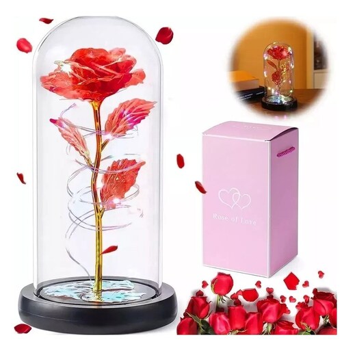 Regalo Perfecto Romántico De Flor De Rosa Eterna Con Luz Led