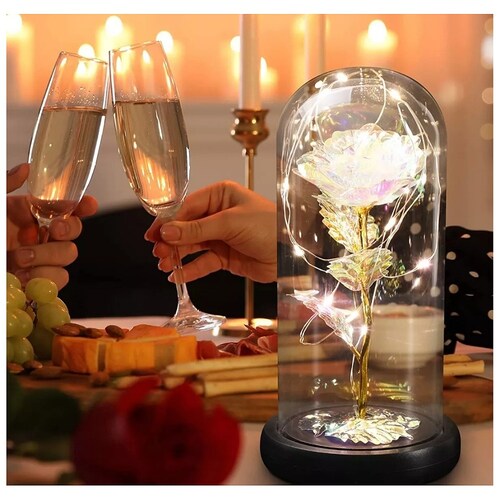 Regalo Perfecto Romántico De Flor De Rosa Eterna Con Luz Led