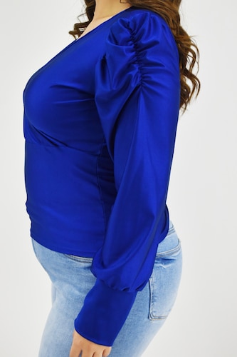 Blusa formal de satin Roman Fashion /Tallas Extras, 1789 (Azul rey) 