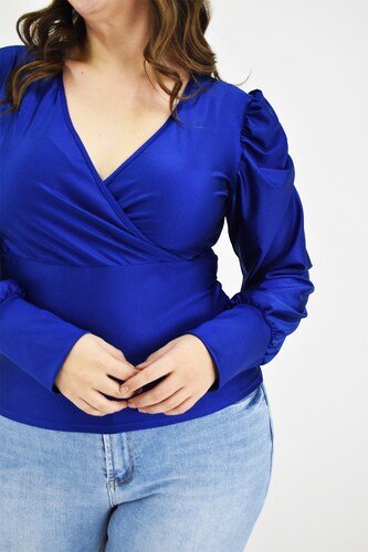 Blusa formal de satin Roman Fashion /Tallas Extras, 1789 (Azul rey) 