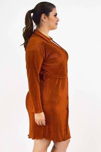 Vestido de satín plisado Roman Fashion /Tallas Extras, 12248 (Ladrillo) 