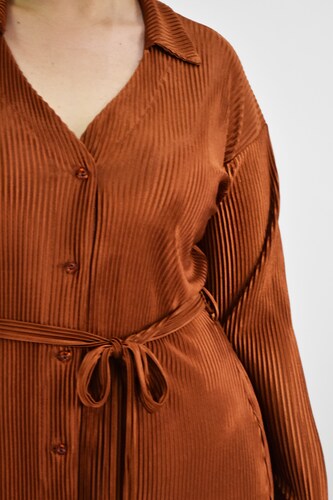 Vestido de satín plisado Roman Fashion /Tallas Extras, 12248 (Ladrillo) 