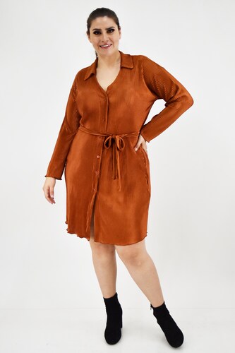 Vestido de satín plisado Roman Fashion /Tallas Extras, 12248 (Ladrillo) 