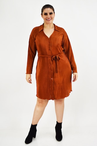 Vestido de satín plisado Roman Fashion /Tallas Extras, 12248 (Ladrillo) 