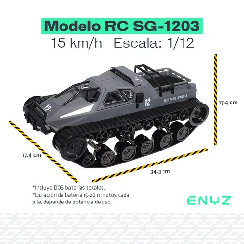 Carro de Control Remoto Tanque Guerra 4X4 RC Camioneta Todo Terreno Militar 15Km h Buggy RC SG 1203  RC con batería adicional