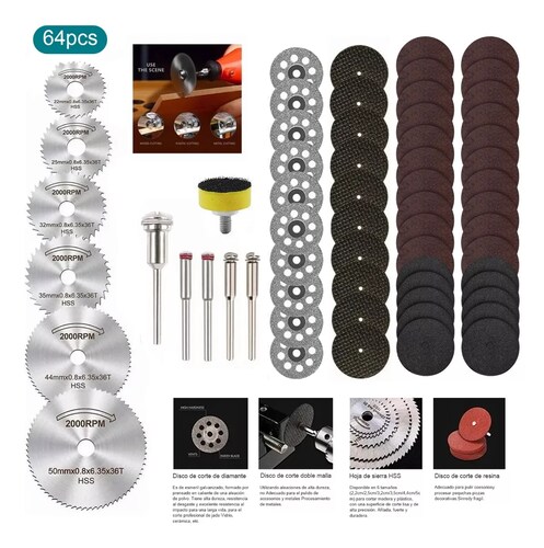 64 Kit Discos Corte Sierra Hss Para Dremel Mototool Taladro.