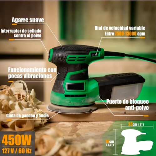 Lijadora roto orbital Anirona SD125 verde y negro 60Hz 450W 127V.