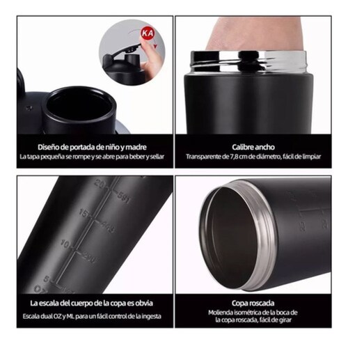 Vaso Shaker Acero Inoxidable Gym, Color Negro