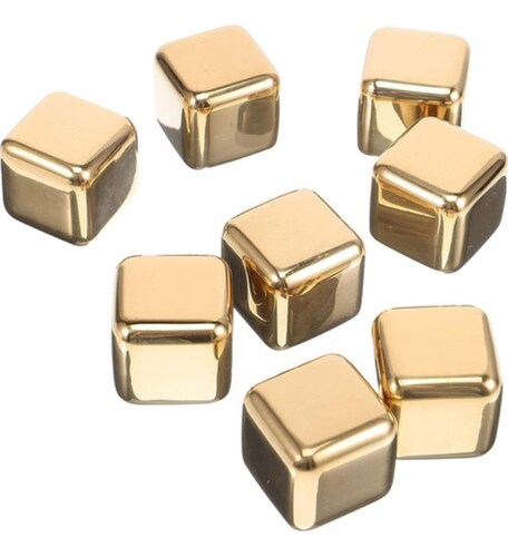 Cubos De Hielo Acero Inoxidable 8 Pzs, Hielos Reutilizables Dorado