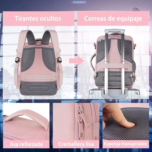 Mochila De Viaje Para Mujer, Aprobado Por Avión 10kg, Mochila Escolar Para Laptop De 15.6 Pulgadas, Mochila De Transporte Grande Espacio, Antirrobo.