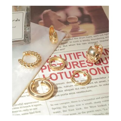 Aretes De Presion Oro 14k Mujer Arracadas 6 pares, DORADO