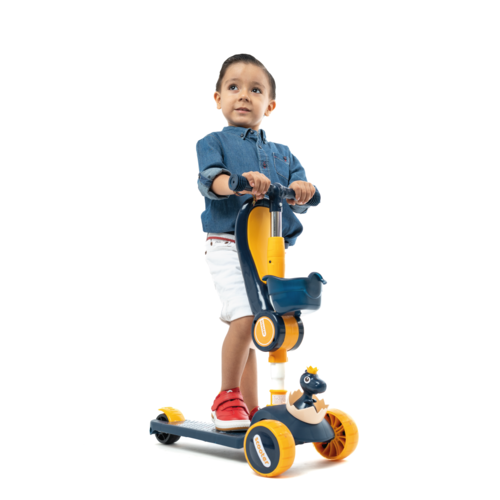 Patinete infantil de 3 ruedas con LED plegable para niño y niña, color azul