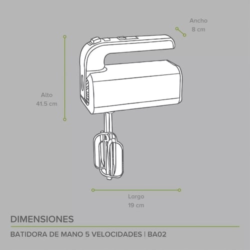 Avera Batidora Manual Electrica 5 Velocidades 300 W Ba02 Color Gris.