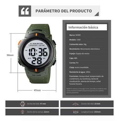 Reloj Pulsera Digital Skmei 1560 10atm Reloj De Buceo Nadar.