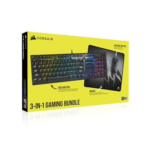 Kit Corsair Teclado, Mouse, Mousepad 3 En 1 K60 RGB Pro + Harpoon RGB Pro + Mm300