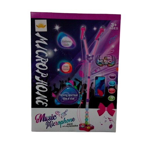 Microfono Doble Niñas  estrella luces Kh262141 Rock Star