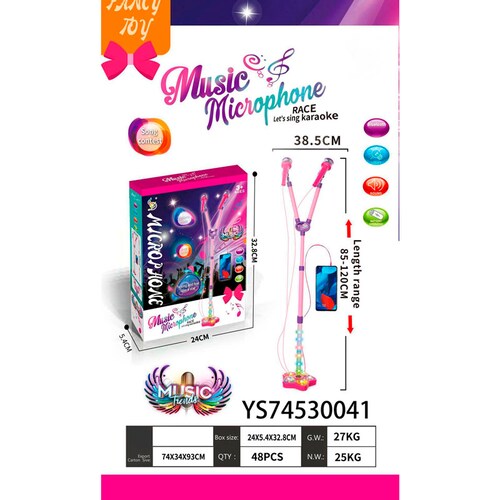 Microfono Doble Niñas  estrella luces Kh262141 Rock Star
