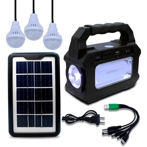 Lámpara Más Tres Focos Y Panel Solar Para Recargar / Gd-8080.